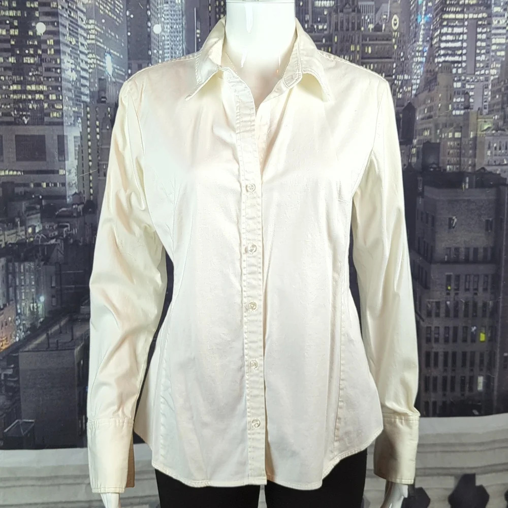 Merona sz L White Cotton Button Down Shirt with Cuffed Button Sleeves